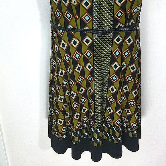 AGB Geometric Print Midi Dress Jewel Neck Sleeveless Career Office Teacher Artsy - Picture 3 of 8